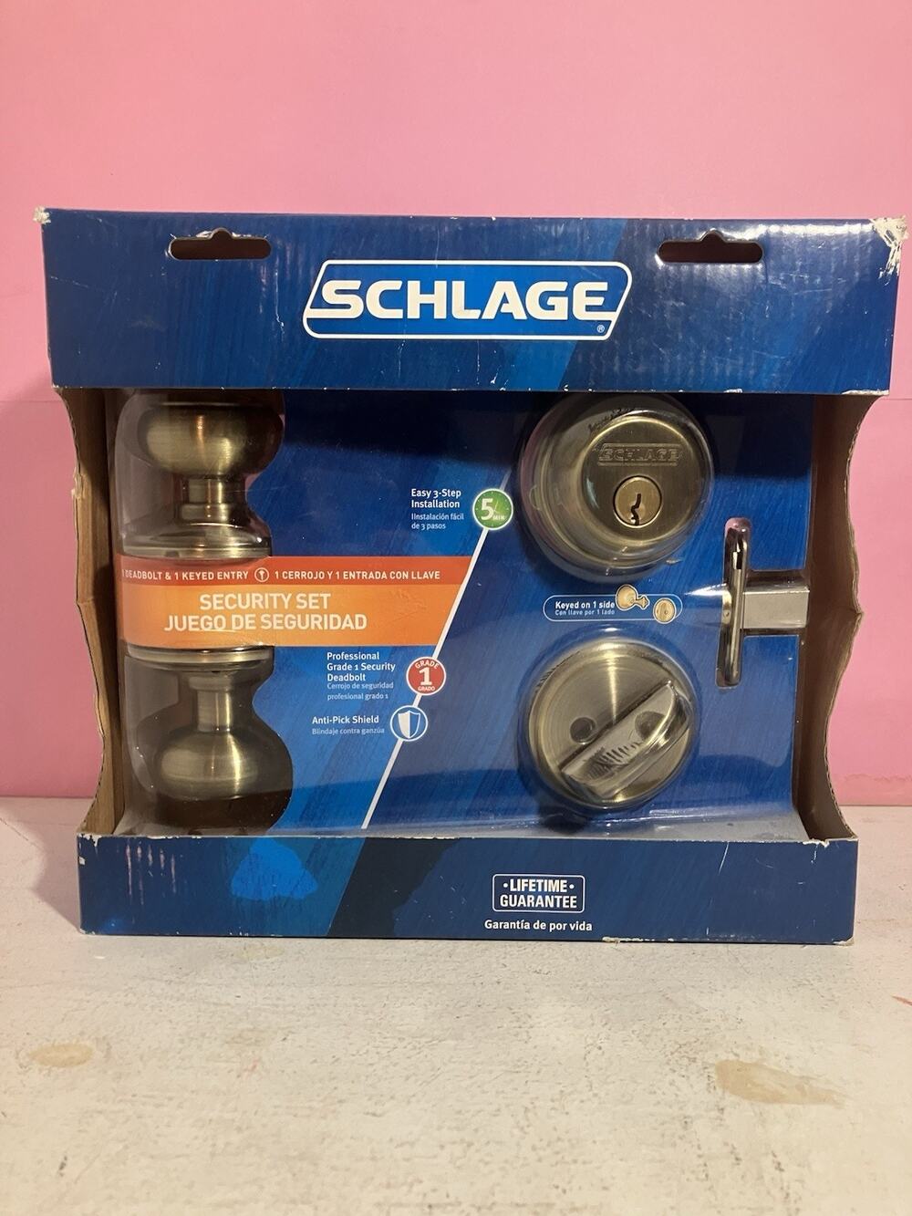 Schlage Security Set Brass Doorknob with Key New In Box Never Used